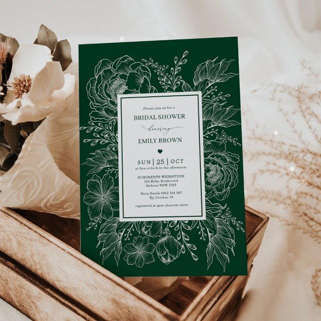 Modern Emerald Botanical Flower Möhippa Inbjudningar (Skapare uppladdad)