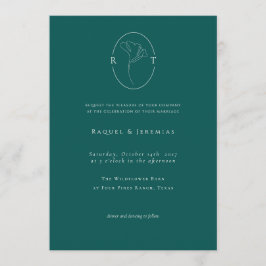 Modern Emerald Botanical Monogram Wedding Inbjudningar
