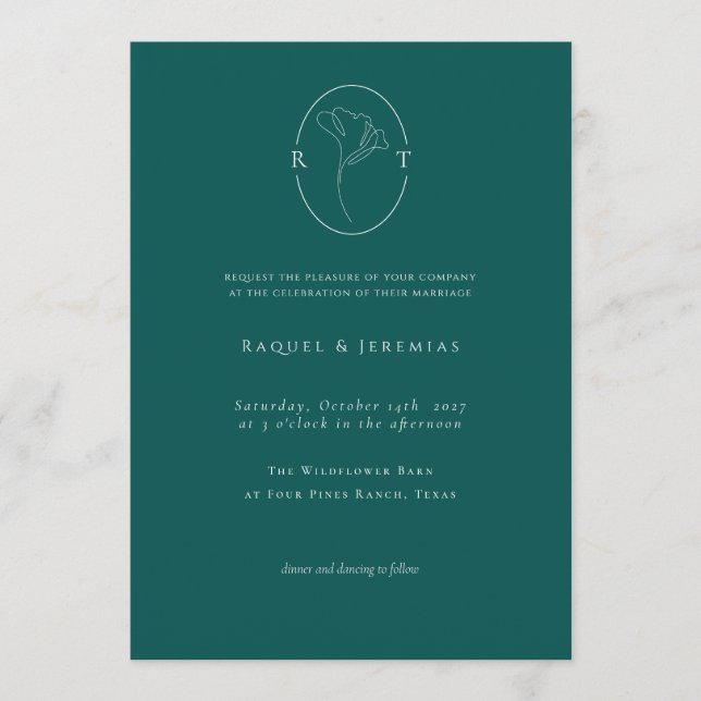 Modern Emerald Botanical Monogram Wedding Inbjudningar (Framsida)