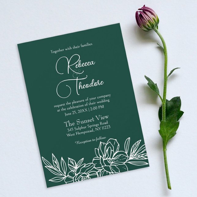 Modern Emerald Elegant Vår bröllop Inbjudningar (
Introducing our simple floral wedding invitation, radiating elegance for your special day.)