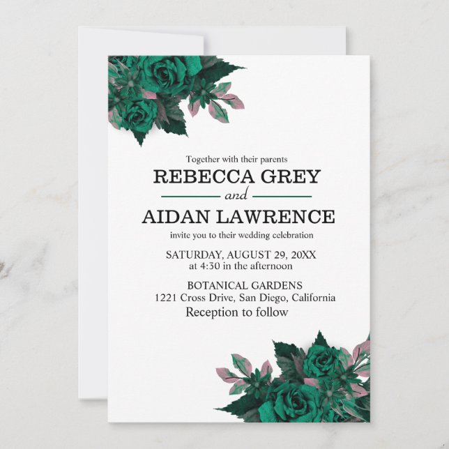 Modern Emerald Floral Garden Wedding Invitation Inbjudningar (Framsida)