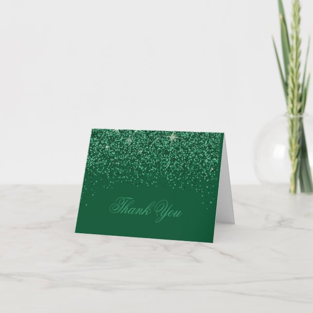 Modern Emerald Glitz Glitter tackkort (Framsida)