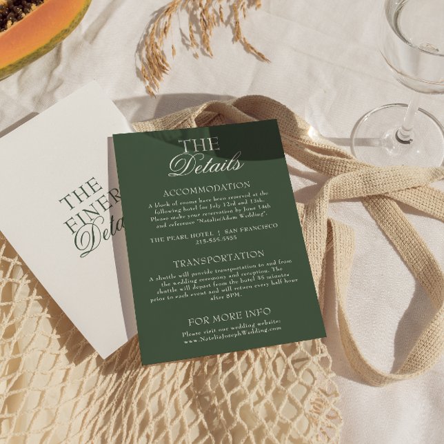 Modern Emerald Green Boho Chic Wedding Details Tilläggskort (Skapare uppladdad)