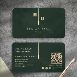 Modern Emerald Green Gold Monogram Business Card Visitkort