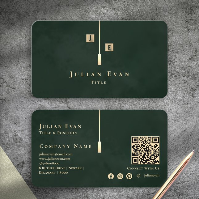 Modern Emerald Green Gold Monogram Business Card Visitkort (Modern Emerald Green Gold Monogram Business Card)