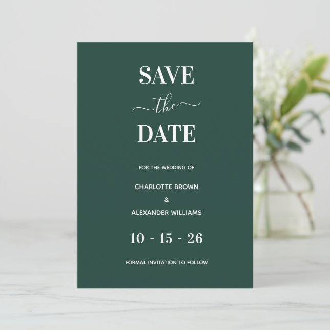 Modern Emerald Green Minimal Save Date Spara Datumet (Stående Fram)