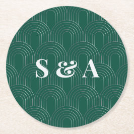 Modern Emerald Green & Silver Arch Underlägg Papper Rund