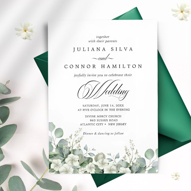 Modern Emerald Greenery Wedding bjudande Inbjudningar (Skapare uppladdad)
