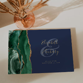 Modern Emerald Grönt Agate Guld Script Navy Blue Gästböcker