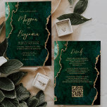 Modern Emerald Grönt Agate Script QR Code Bröllop Inbjudningar<br><div class="desc">Den här inbjudan från elegant bröllop innehåller en bakgrundsbild av vattenfärgsagat i emerald grönt som trimmas med faux guld glitter. Anpassadet kombinerar modern handskrift, tryckplåt och kursivt typsnitt med guld-färgad. På baksidan finns det utrymme för information om bröllop på en matchande grönt-agate-bakgrund, tillsammans med en QR-kodgäst som kan söka på...</div>