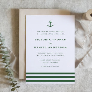 Modern Emerald Grönt Anchor Nautical Bröllop Inbjudningar