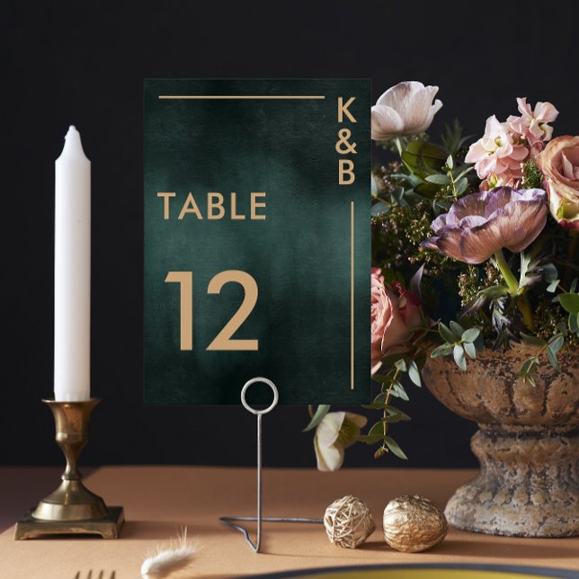 Modern Emerald Grönt Black Elegant bröllop Bordsnummer (Sophisticated Green & Black Wedding Table Number)