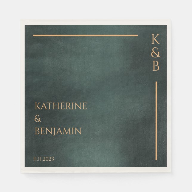 Modern Emerald Grönt Black Elegant bröllop Pappersservett (Framsidan)