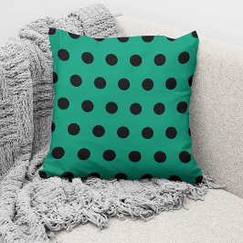 Modern Emerald Grönt Black Polka dots Mönster Kudde