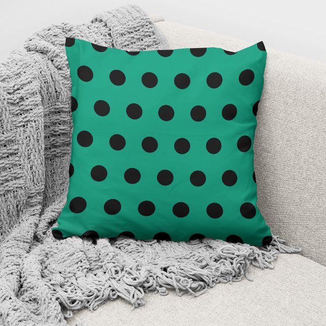 Modern Emerald Grönt Black Polka dots Mönster Kudde (Skapare uppladdad)