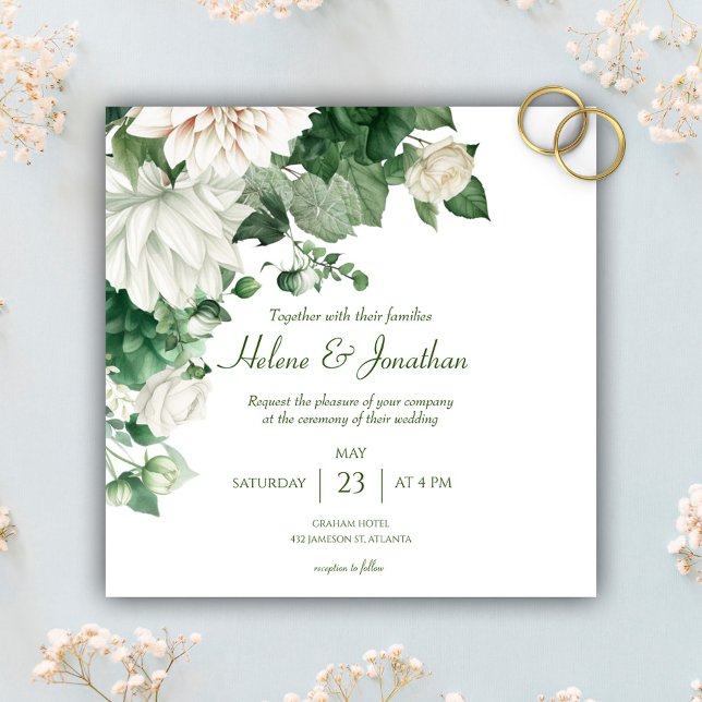 Modern Emerald Grönt Blommigt Bröllop Inbjudningar (Modern Emerald Green Floral Wedding Invitation)