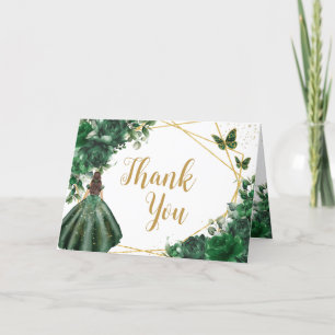Modern Emerald Grönt Blommigt Princess Quinceañera Tack Kort