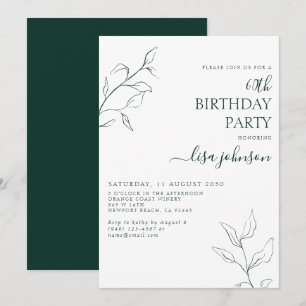 Modern Emerald Grönt Botanical 60:e födelsedagen Inbjudningar