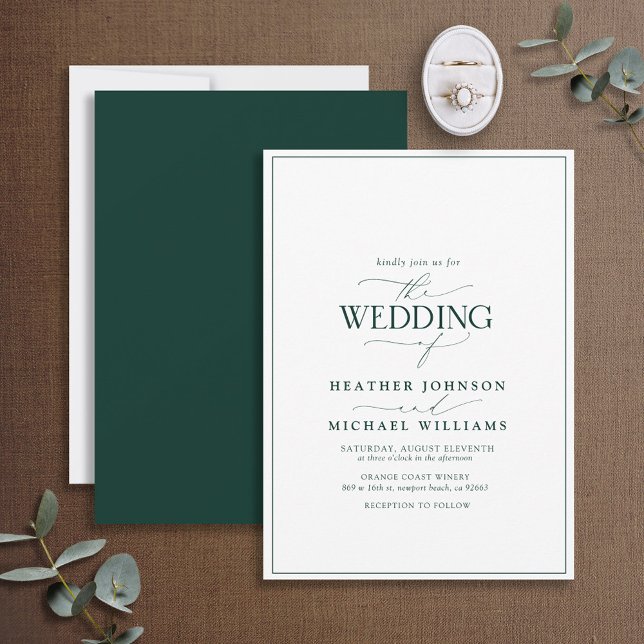 Modern Emerald Grönt Calligraphy Bröllop Inbjudningar (Skapare uppladdad)