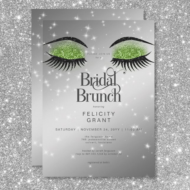 Modern Emerald Grönt Glam Ögon Möhippa Brunch Inbjudningar (Modern Emerald Green Glam Eyes Bridal Brunch Invitation)