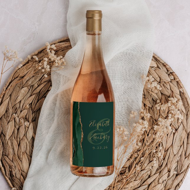 Modern Emerald Grönt Guld Agate Bröllop Vinflaska Etikett (Skapare uppladdad)