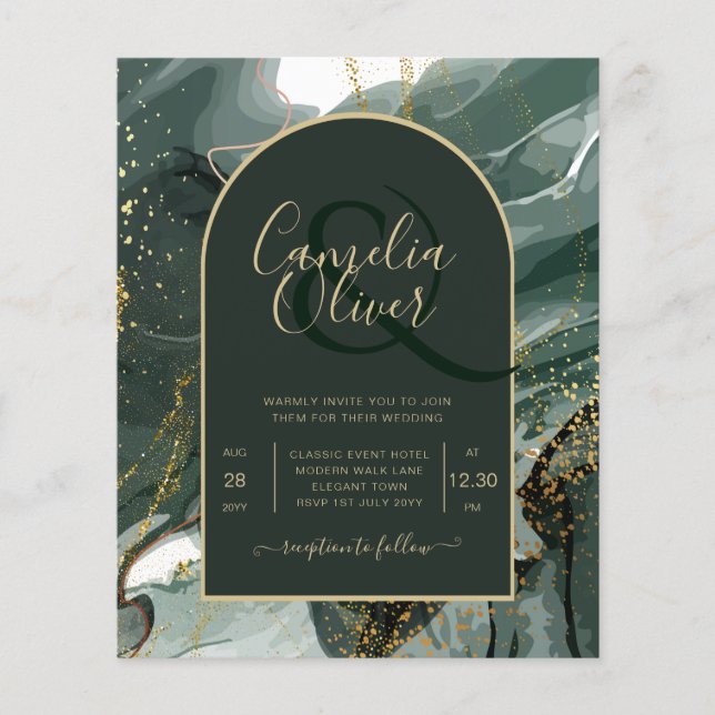 Modern Emerald Grönt Guld Agate Marble BRÖLLOP (Framsida)
