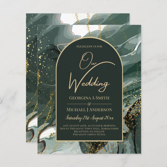 Modern Emerald Grönt Guld Agate Marble BRÖLLOP (Fram/baksida)