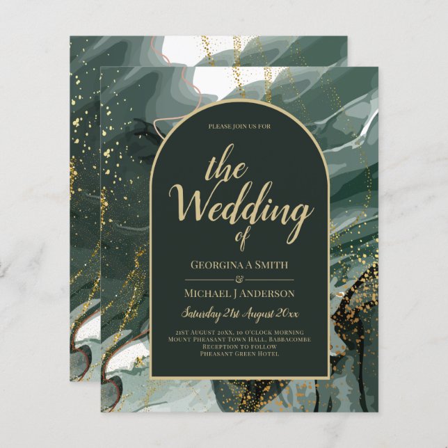 Modern Emerald Grönt Guld Agate Marble BRÖLLOP (Fram/baksida)