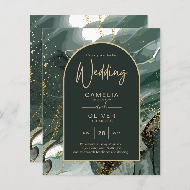 Modern Emerald Grönt Guld Agate Marble BRÖLLOP (Fram/baksida)