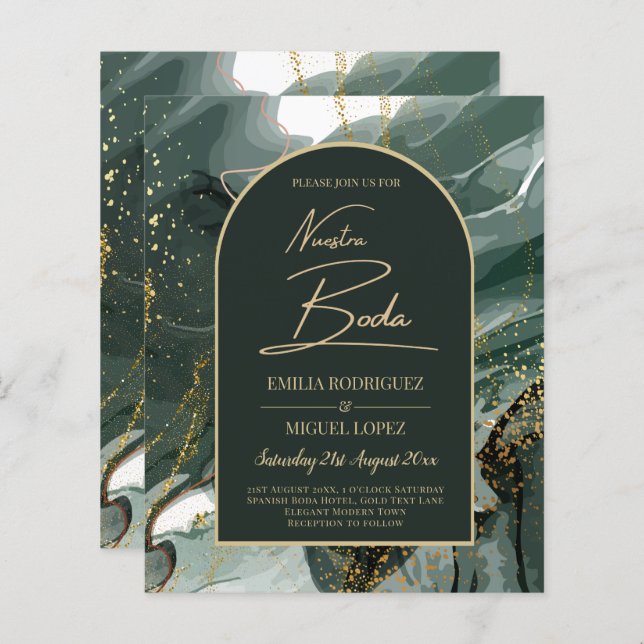 Modern Emerald Grönt Guld Agate Marble BRÖLLOP (Fram/baksida)