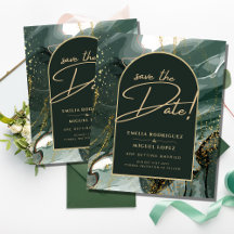 Modern Emerald Grönt Guld Agate Marble BRÖLLOP