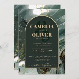 Modern Emerald Grönt Guld Agate Marble BRÖLLOP Inbjudningar