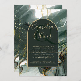 Modern Emerald Grönt Guld Agate Marble BRÖLLOP Inbjudningar