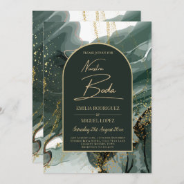 Modern Emerald Grönt Guld Agate Marble BRÖLLOP Inbjudningar