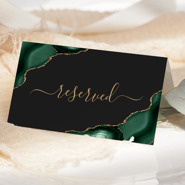 Modern Emerald Grönt Guld Agate Reserved Bröllop Placeringskort (Skapare uppladdad)