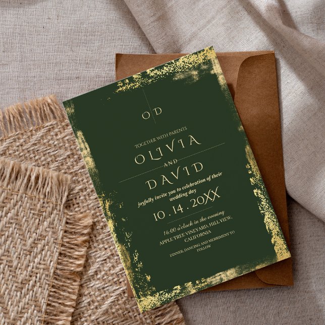 Modern Emerald Grönt Guld Bröllop Inbjudningar (Skapare uppladdad)