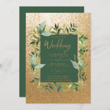Modern Emerald Grönt Guld Greenery Bröllopsinbjuda