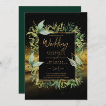 Modern Emerald Grönt Guld Greenery Bröllopsinbjuda