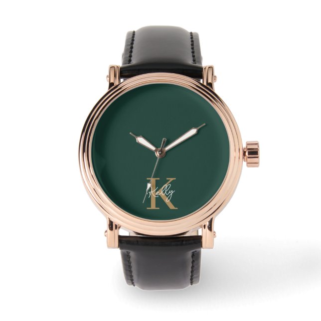Modern Emerald Grönt Guld Monogram Armbandsur (Framsida)