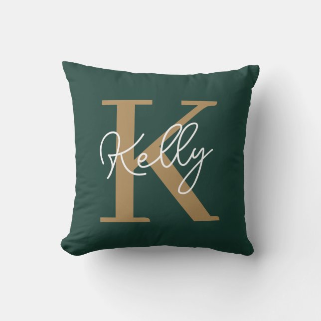 Modern Emerald Grönt Guld Monogram Kudde (Framsida)
