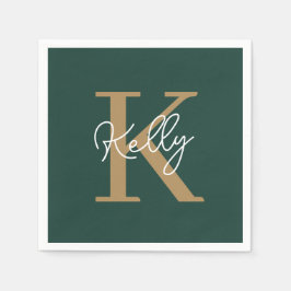 Modern Emerald Grönt Guld Monogram Pappersservett