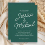 Modern Emerald Grönt Ivory Script Bröllop Inbjudningar<br><div class="desc">Den här djupa bröllopsinbjudan till grönten är en tidlös elegans med modern enkelhet. Det roliga skript som används för parets namn ger en romantisk beröring, medan den rena vita texten och minimala layouten gör denna perfekt för formellt bröllop, botaniska teman eller naturinspirerat firande. Den här sofistikerade designen är perfekt för...</div>