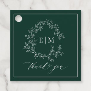 Modern Emerald Grönt Leafy Vapensköld Monogram Brö Gåvor Etiketter