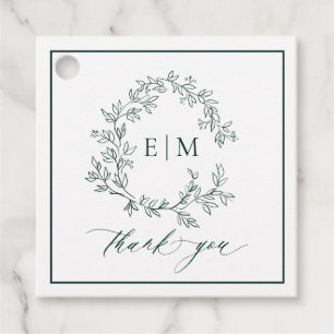 Modern Emerald Grönt Leafy Vapensköld Monogram Brö Gåvor Etiketter
