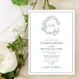 Modern Emerald Grönt Leafy Vapensköld Monogram Brö Inbjudningar