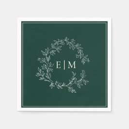 Modern Emerald Grönt Leafy Vapensköld Monogram Brö Pappersservett