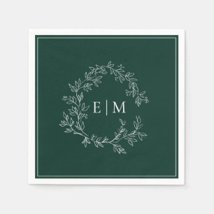 Modern Emerald Grönt Leafy Vapensköld Monogram Brö Pappersservett