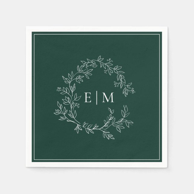 Modern Emerald Grönt Leafy Vapensköld Monogram Brö Pappersservett (Framsidan)