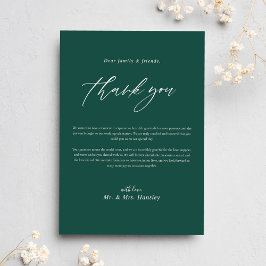 Modern Emerald Grönt Minimal Calligraphy Bröllop Tack Kort
