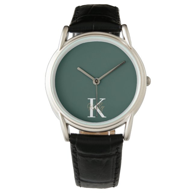 Modern Emerald Grönt Monogram Script Armbandsur (Framsida)